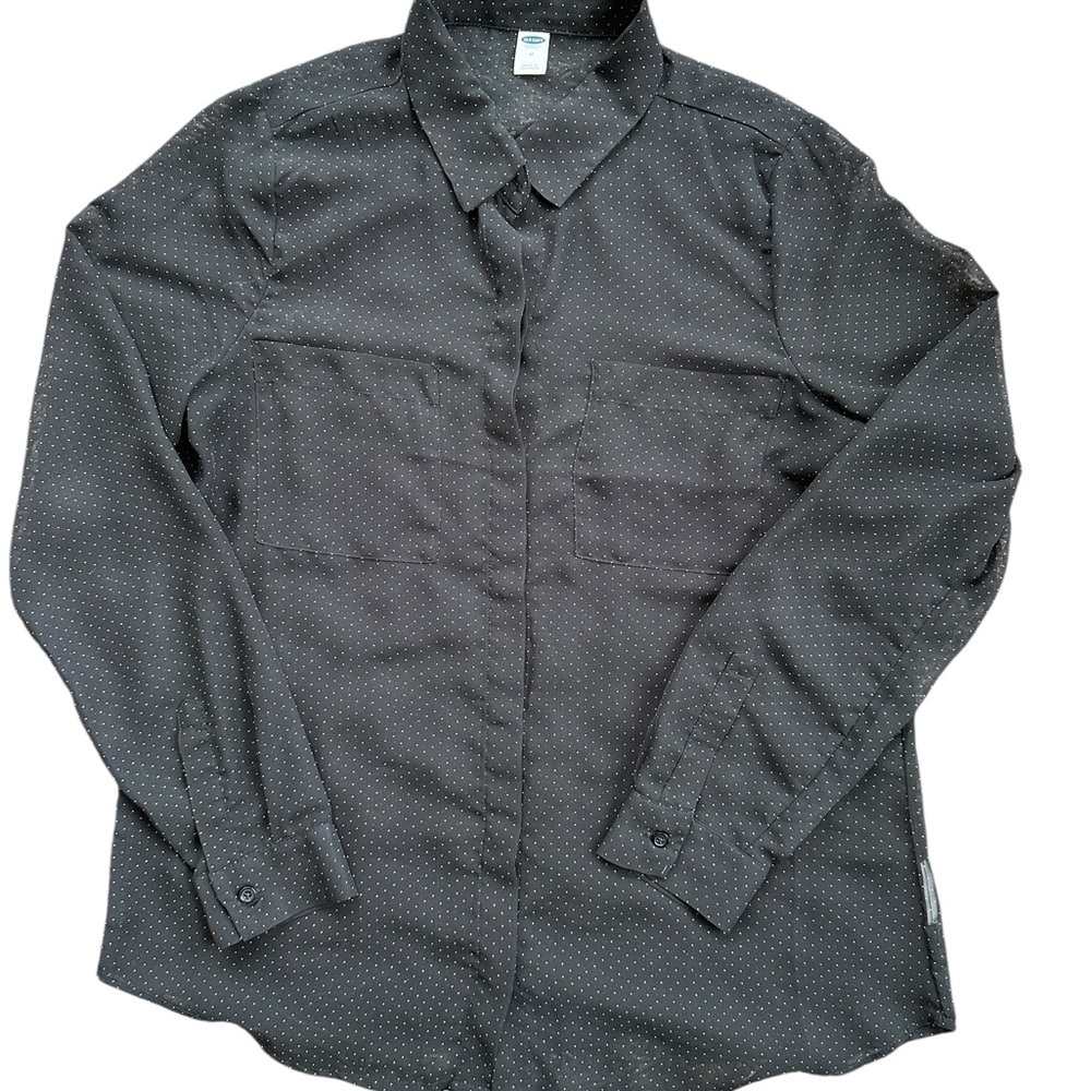 Old Navy Polka Dot Blouse Women Size M Black Sheer Long Sleeve Button Down Shirt